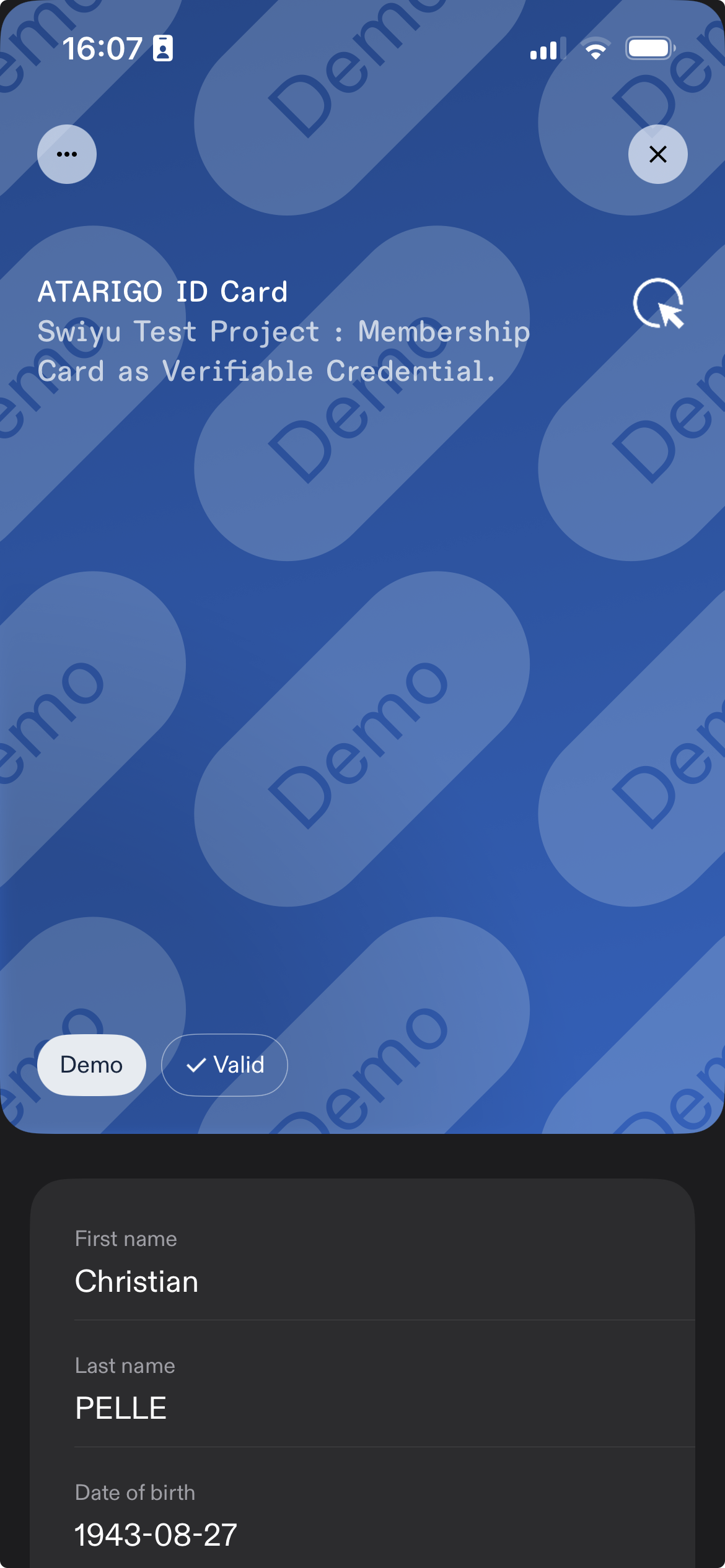 Credential loaded into Swiyu eWallet app